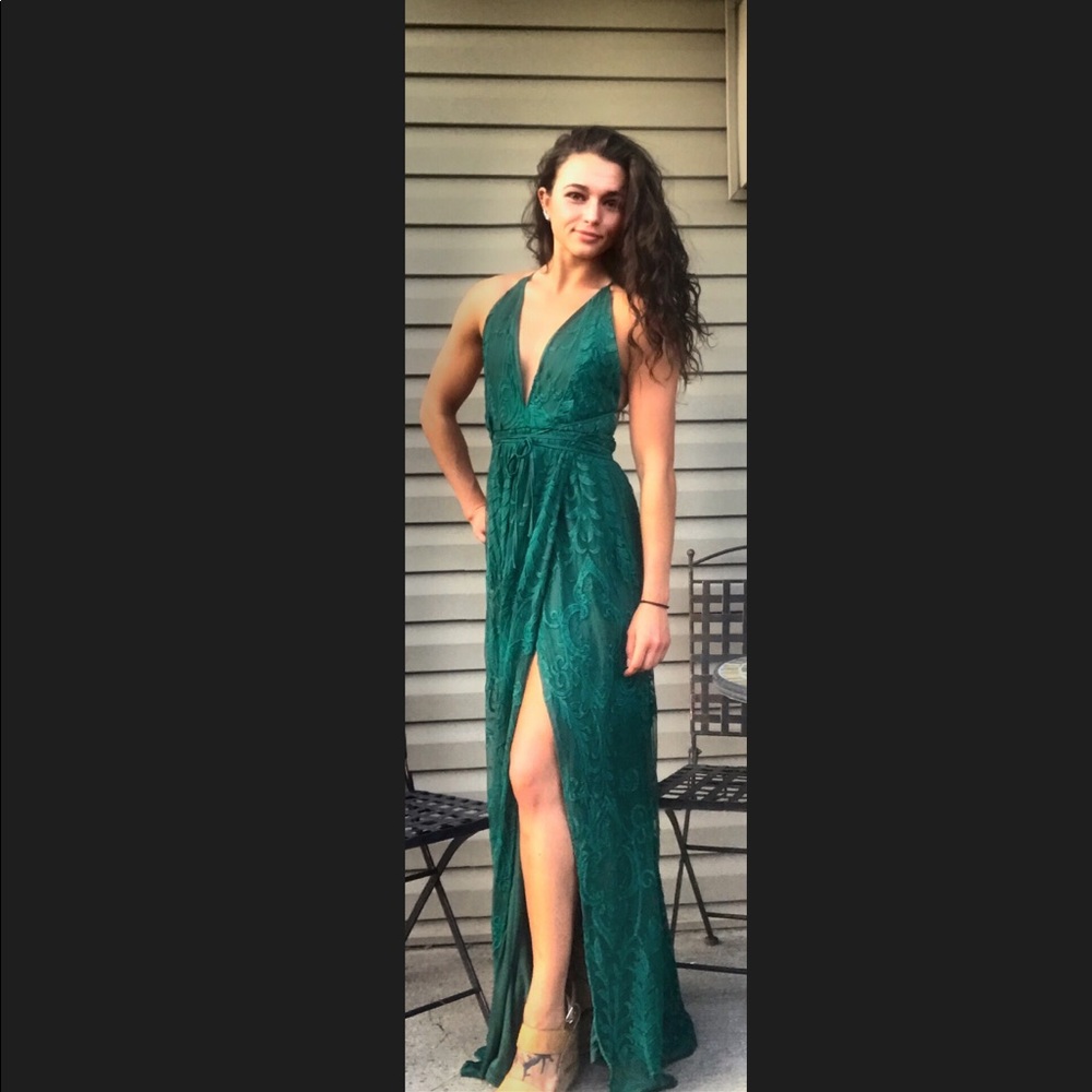 Green lace wrap dress